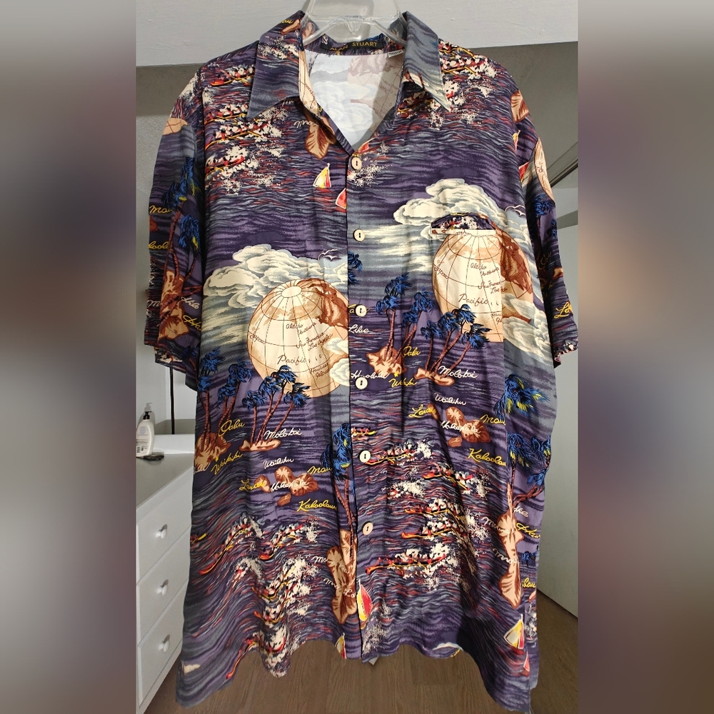 Alan Stuart Tropical Hawaiian Button Down Short Sleeve Shirt Men's Size L